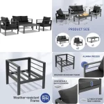 4-Seat Aluminum Outdoor Sectional Furniture Set with Thick, Washable Cushions and Coffee Table for Patio Conversation Areas