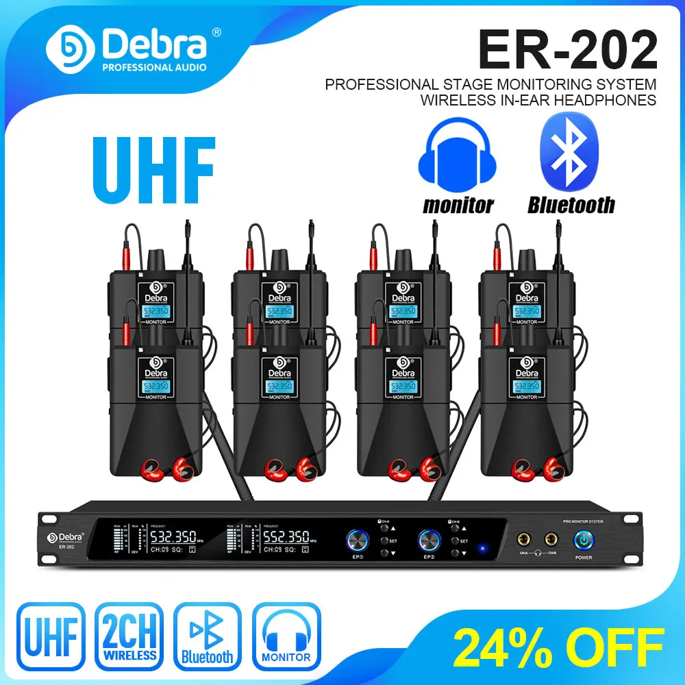 Debra UHF IEM ER-202 Wireless In Ear Monitor System Stage Audio With Multiple Transmitter For Stage Performance Singer Debra UHF IEM ER-202 Wireless In Ear Monitor System Stage Audio With Multiple Transmitter For Stage Performance Singer