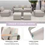 Light Gray Outdoor Sectional Patio Furniture Set with Ottoman and Side Coffee Table for Garden, Porch, Backyard 4