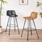 MOMO Scandinavian Rattan High Chair Outdoor Rattan Bar Stool Front Desk Chair Rattan High Chair Leisure Balcony Chair Bar Stools 5