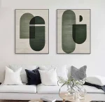 Green Beige 2 Piece Wall Art Textured Abstract Painting Modern Minimalist Canvas Paintings Posters Print Living Room Home Decor 2