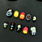 30pcs Milky White Fake Nails Cute Cartoon Fish & Heart Plaid Press on Nail Short Oval False Nail for Women&Girl Bean Nail Art 4