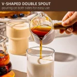 Glass Measuring Cup With Wood Handle 1pc Glass Espresso Measuring Cup Double Single Mouth Milk Coffee Clear Mug Coffee Supplies 2