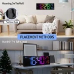 16" Large Digital Wall Clock, Big LED Display with Remote, 8 RGB Color, Alarm, DST, Temperature for Living Room, Kitchen 6