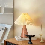 Wood Small Table Lamp, Mini Cute Table Lamp, Pleated Table Lamp,Wooden Grain Bedroom Lamps for Nightstand, Small Scalloped Lamp 5