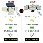 20w Solar Light 122/333led IP65 Waterproof Outdoor Indoor Solar Garden Lamp With Adjustable Head Wide Lighting Angle With 3 Mode 4