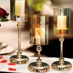1pc Golden Glass Candle Holders for Pillar Candle Candlestick for Dining Coffee Table Wedding Events Parties Home Decor 2