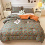 Floral Printed Thickened Warm Winter Quilt Fluffy Soft Weighted Blanket for Sleeping Double Bed Skin-Friendly Quilted Comforter 3