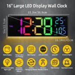 16" Large Digital Wall Clock, Big LED Display with Remote, 8 RGB Color, Alarm, DST, Temperature for Living Room, Kitchen 2