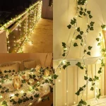 2M Green Leaf String Lights Artificial Ivy Vine Fairy Light Wedding Party Decoration Christmas Home Room Decor Wall Plant Wreath 4