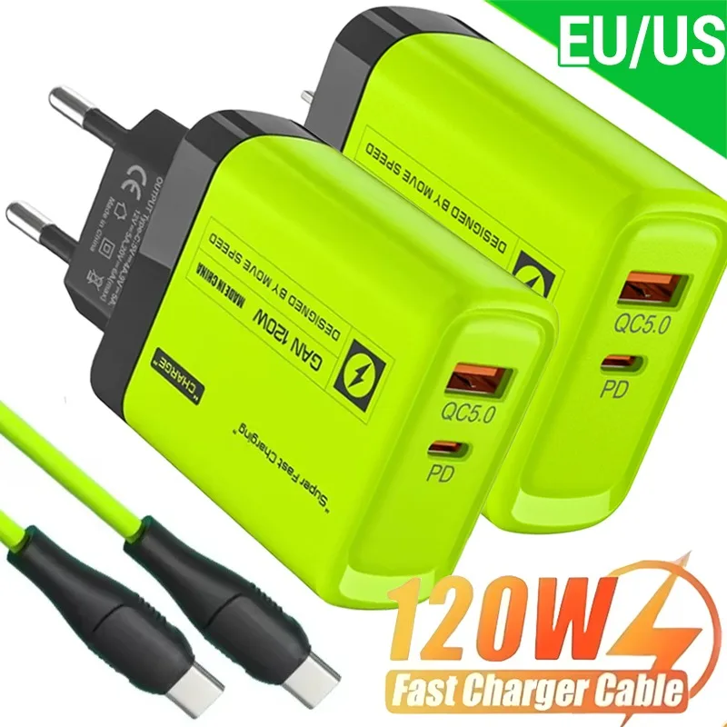 120W USB C 2Ports Charger Kit Green Wall Plug EU/US Adapter Fast Charging For iPhone iPad Samsung Xiaomi USB Type C Data Cables 120W USB C 2Ports Charger Kit Green Wall Plug EU/US Adapter Fast Charging For iPhone iPad Samsung Xiaomi USB Type C Data Cables