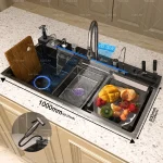 Stainless Steel Waterfall Kitchen Sink New Embossed Extra Large Single Slot Modern Digital Display Multifunctional Kitchen Sinks 5