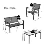 Set of 4 Patio Furniture Set Sofa Coffee Table Steel Frame Garden 2