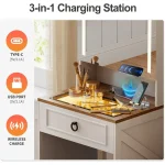 Illuminated Makeup Vanity Desk with Glass Surface and Charging Port 6