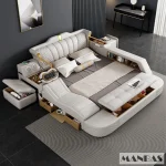 Tech Smart Bed 2 People with King Size Bed Frame Queen, Genuine Leather, Massage, USB, Bluetooth Speaker, and Safe By MINGDIBAO 2