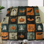 1 Vintage Halloween Flannel Throw Blanket - Cozy & Soft with Pumpkin,, and Bat Motifs, Perfect for Couch, Bed, Car, Office, Camp 2