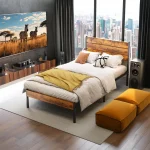 JHK Queen Size Metal Platform Bed Frame with Headboard and Footboard with 800LBS Sturdy Wooden Slats Support For Bed Room Home 2