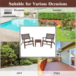 3 Pieces Patio Conversation Set, Solid Eucalyptus Wood Frame Outdoor Wicker Furniture Set Bistro Set with Coffee Table, Rattan F 6