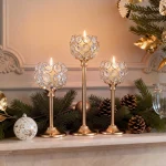 1PC Elegant Gold Silver Metal Glass Candle Holder Tealight Candlestick Christmas Wedding Table Centerpiece Home Decoration 2