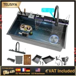 Stainless Steel Waterfall Kitchen Sink Extra Large Single Bowl Digital Display Multifunctional Dishwashing sinks