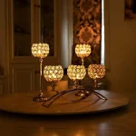 Gold Candle Holders for Table Centerpieces,Tealight Candlestick, Candelabra Stand, 3 Arms for Living Room, Wedding Decor 4
