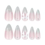 24pcs Sweet Cat Eye French Press on Nails Diamond-Pointed Three Dimensional Bow Knot Wearable Nail For Women&Girl Almond Nail 5