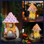 Fairy Garden House Solar Outdoor Statue, Light Up Mushroom Figurines Lawn Decorations for Yard, Fairies for Miniature House 5