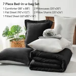 Queen Comforter Set 7 Pieces Bed in a Bag - Soft Microfiber Reversible Black Bedding for All Seasons 5