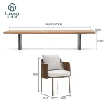 Modern Luxury Outdoor Patio Furniture Teak Wooden Dining Table And Chair Set 6