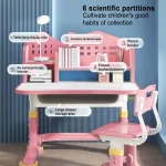 Student Children Table Kids Desk Chair Set Height Adjustable Children School Study Desk with Bookstand and Storage Drawer 3