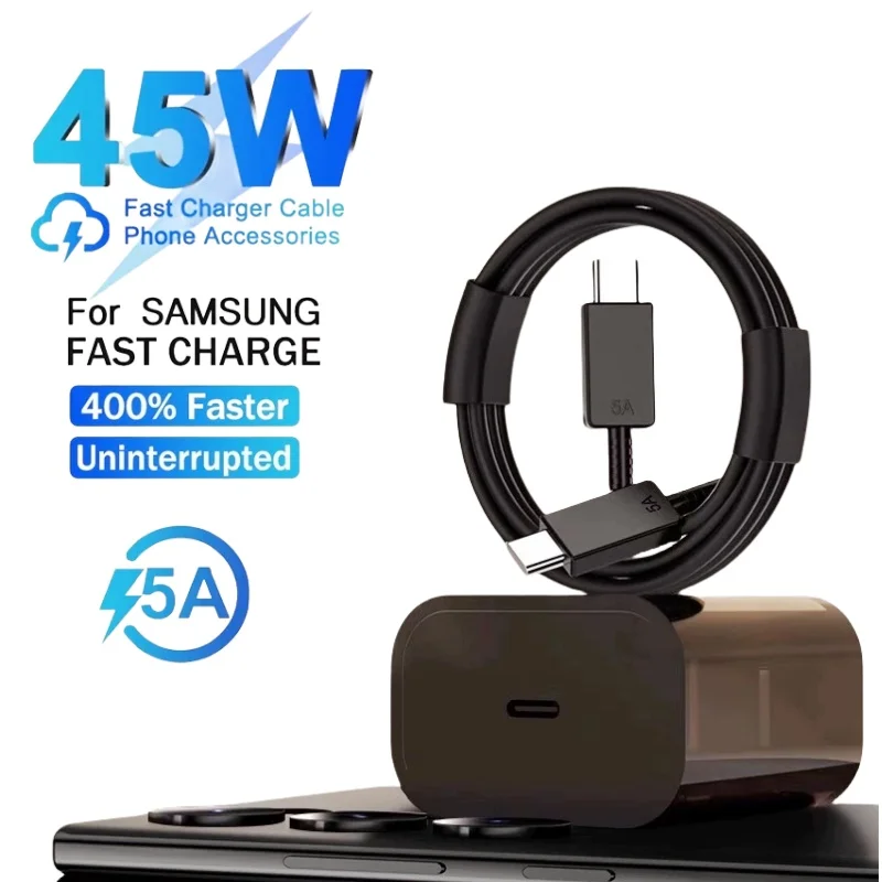 For Samsung 45W Super Fast Charger For Samsung Galaxy S24 S20 S21 S22 S23 Ultra Plus A54 5G USB Type C Charger Fast Charge Cable For Samsung 45W Super Fast Charger For Samsung Galaxy S24 S20 S21 S22 S23 Ultra Plus A54 5G USB Type C Charger Fast Charge Cable