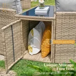 11-Piece Outdoor Wicker Sectional Sofa Set with Storage Wedge Table, Weather-Resistant for Patio, Garden, or Deck, Beige 4