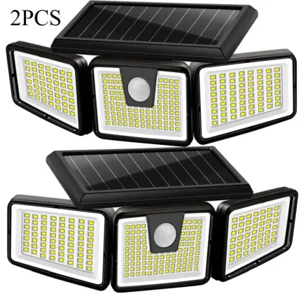 Solar Lights Outdoor 164 LED High Brightness 3 Heads 270° Wide Angle Motion Sensor IP65 Waterproof Security Lighting
