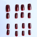 24PCS Press On Nails Short Square Wine Red Full Cover Fake Nail Set Summer Nails Tipsy Christmas Mother's Day Glisten 3