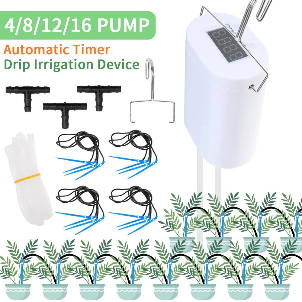 Automatic Plant Flower Watering Pump Home Sprinkler Drip Irrigation Device 2/4/8/16 Heads Pump Timer System Kit Garden Tool Automatic Plant Flower Watering Pump Home Sprinkler Drip Irrigation Device 2/4/8/16 Heads Pump Timer System Kit Garden Tool