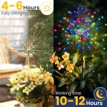60/90/150/200 LED Solar Fireworks Lights Outdoor Decorative Multicolor Starburst Waterproof Lamps with 8 Modes for Garden Path 3