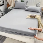 1Pc Fitted Bed Sheet With Elastic Band Solid Color Anti-slip Adjustable Mattress Cover for Single Double (No Pillowcase） 5