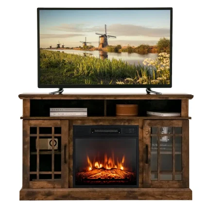 Electric Fireplace TV Stand for TVs Up to 55 Inches, 18-Inch Fireplace Insert with Remote, Overheat Protection,, Customized
