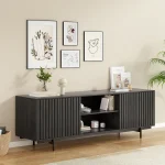 Mid Century Modern TV Stand for TVs Up to 75", Farmhouse Fluted TV Stand, Retro Wood TV Stand with Storage and Shelf