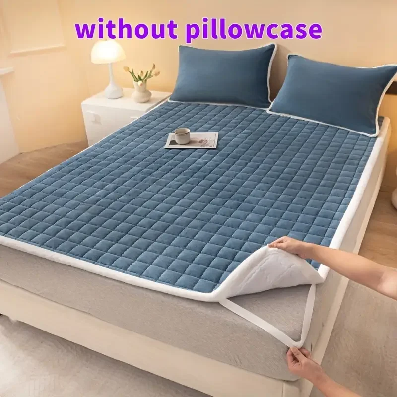 1pc Quilted Mattress Topper, Soft Velvet Milk Fiber Mattress Cover, Breathable Flannel, Anti-Slip, Machine Washable 1pc Quilted Mattress Topper, Soft Velvet Milk Fiber Mattress Cover, Breathable Flannel, Anti-Slip, Machine Washable