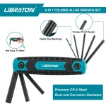 LIBRATON 8 in 1 Folding Allen Wrench Set Metric Allen Key Set Tool Or Folding Tamper Proof Torx Key Set Portable Star Wrench Kit 5