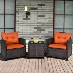 3 PCS Patio Rattan Furniture Set Cushioned Conversation Set Sofa Orange