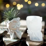 Pretty Girl Flower Pot Cement Silicone Molds Resin Candle Holder Vessel Plaster Concrete Mold for Indoor Planters Creations 3