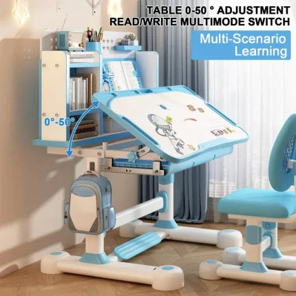 2Pcs/Set Kids Study Desk Chair Set Height Adjustable Children School Study Table Chair Set Ergonomic Desk Chair with Book Stand