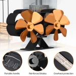 Dual Head 6 Blade Heat Powered Stove Fan with Carrying Handle and Overheating Protection Portable Heat Fan 2