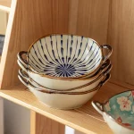 7.5inch Japanese Household Noodle Bowl Ceramic Soup Bowl With Handle Salad Pasta Bowl Kitchen Tableware Microwave Oven Bakware 4