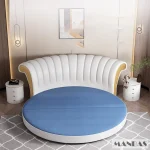 Upgrade Your Sleeping Experience with Linlamlim Round Leather Bed Frame Italian Genuine Leather Double Beds Lit 2 Personnes 5
