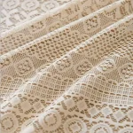 Beige Circular Patterned Hanging Tassel Short Curtain, Lace Short Curtain, Living Room, Bedroom, Kitchen Cabinet Cover Curtain 4