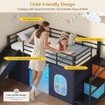 Low Loft Bed with Slide, Storage Stairway, LED Lights, Twin Size Metal Frame, Under-Bed Play Space & Art Table 6
