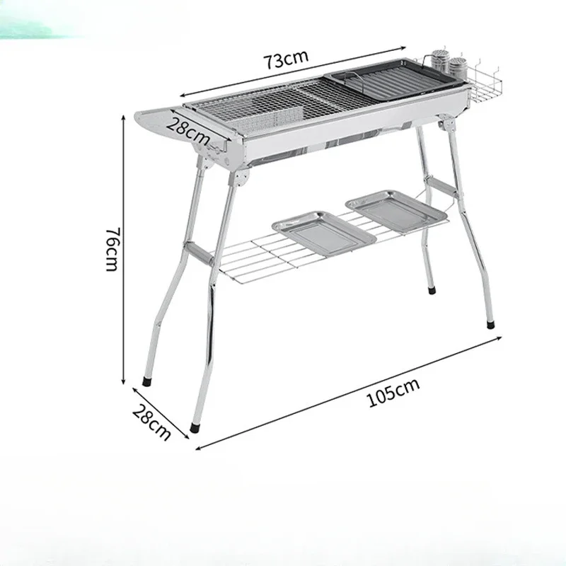 Outdoor Stainless Steel Charcoal Grill Large Size Barbecue Tool Portable Free Installation Handle Folding BBQ Cooking Outdoor Stainless Steel Charcoal Grill Large Size Barbecue Tool Portable Free Installation Handle Folding BBQ Cooking